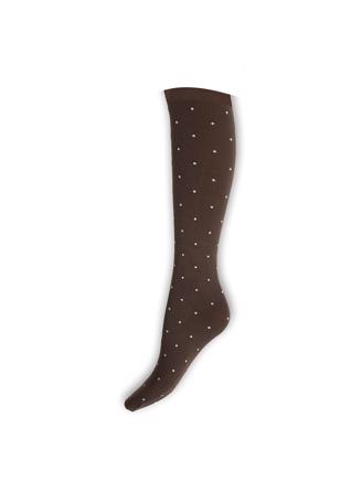 A Moi Agnes brown dot knee high sock Dark brown w. off white dots